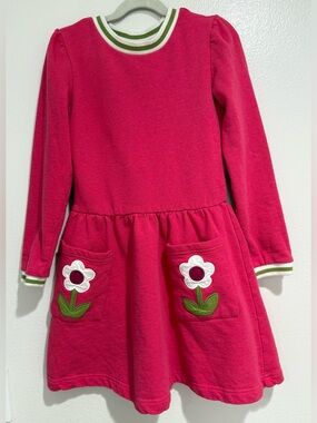 Mini Boden Hot Pink Long-Sleeve Floral Pocket Dress